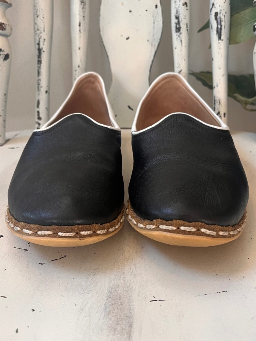 Rafik Handmade Turkish Leather Loafers Black White EU 40